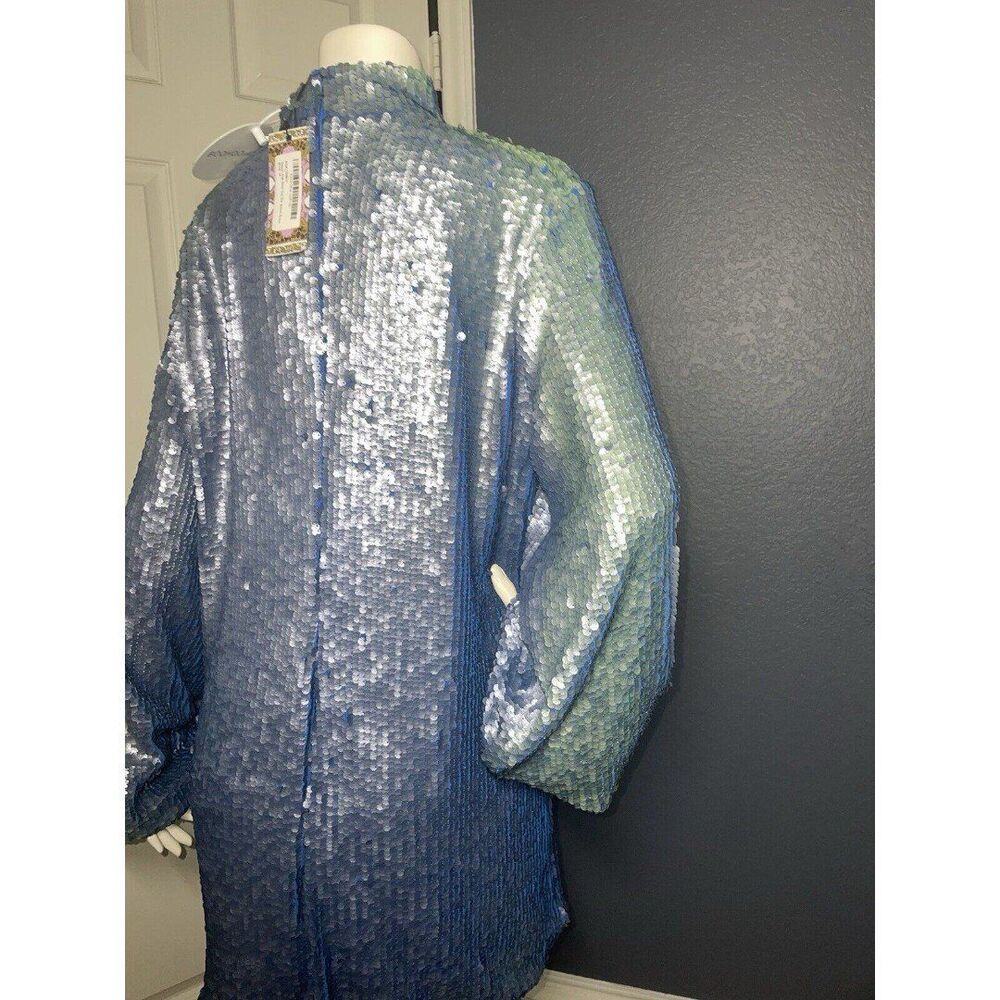 Boohoo Sequin High Neck Cut Out Smock Dress Size 10 Blue Sparkly Mini - Picture 8 of 12